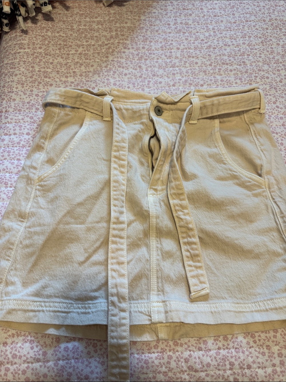 American Eagle Outfitters Cream Tie-Waist Mini Skirt